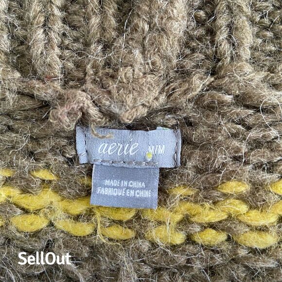 Aerie Women's M Brown Striped Chunky Knit Sweater Balloon Sleeve Pullover - Picture 2 of 4